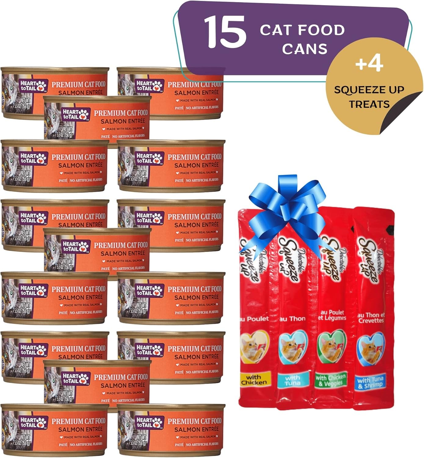 CAT Food 5.5 OZ (15 Pack) Salmon Entree + Gift Squeeze Up (2 ud)