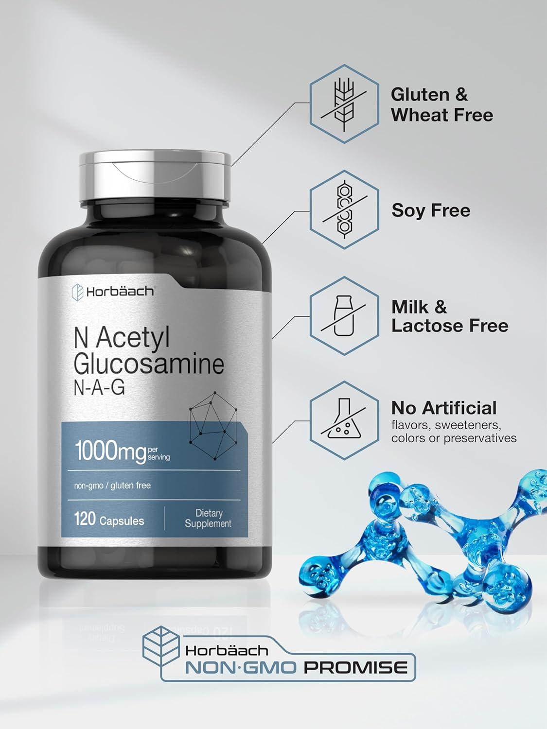 N-Acetyl Glucosamine 1000mg | 120 Capsules | Non-GMO, Gluten Free | N-A-G Suppl.