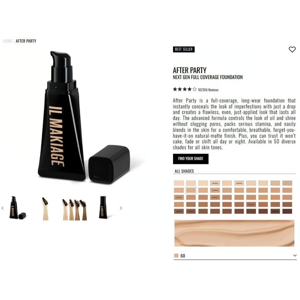 IL Makiage AFTER PARTY Next Gen Full Coverage Foundation #60 – NEW