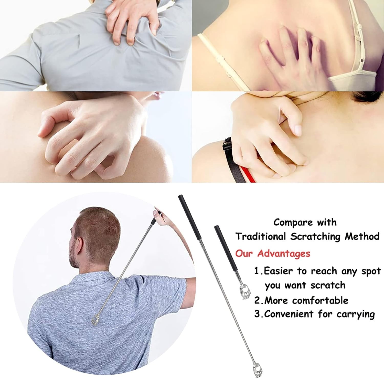 Stainless Steel Extendable Back Scratcher with Soft Grip for Ultimate Comfort