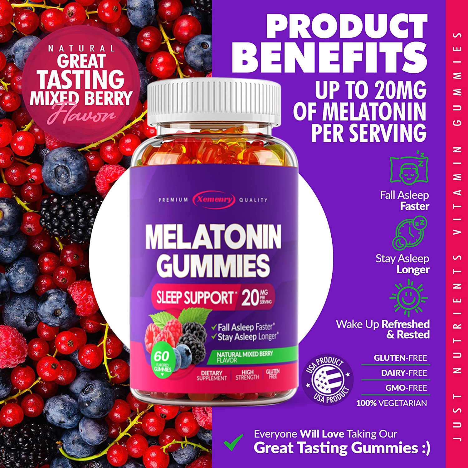 Melatonin Gummies 20mg – Sleep Aid , Fall Asleep Fast and Stay Asleep Quality