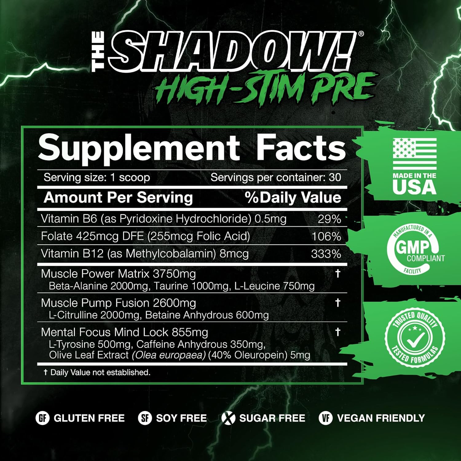 High Stim Pre Workout Powder 350mg Caffeine Energy Focus Pump Performance