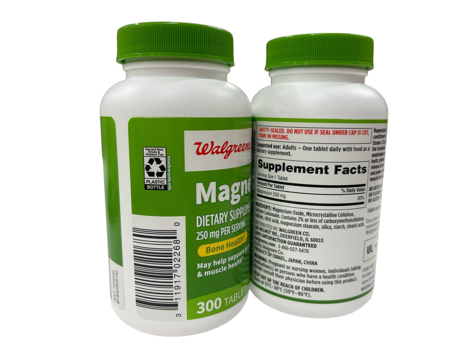 2 Pack (300 in each) Walgreens Magnesium 250mg Tablets for Bone Health EXP 12/25
