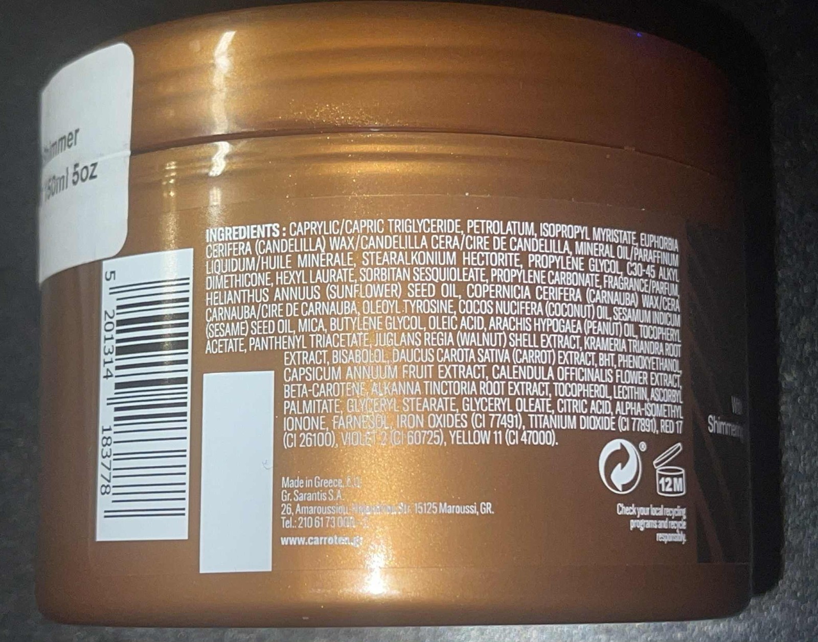 Carroten Gold Shimmer Intensive Tanning Gel SPF0 5.07 fl oz – Made in Greece