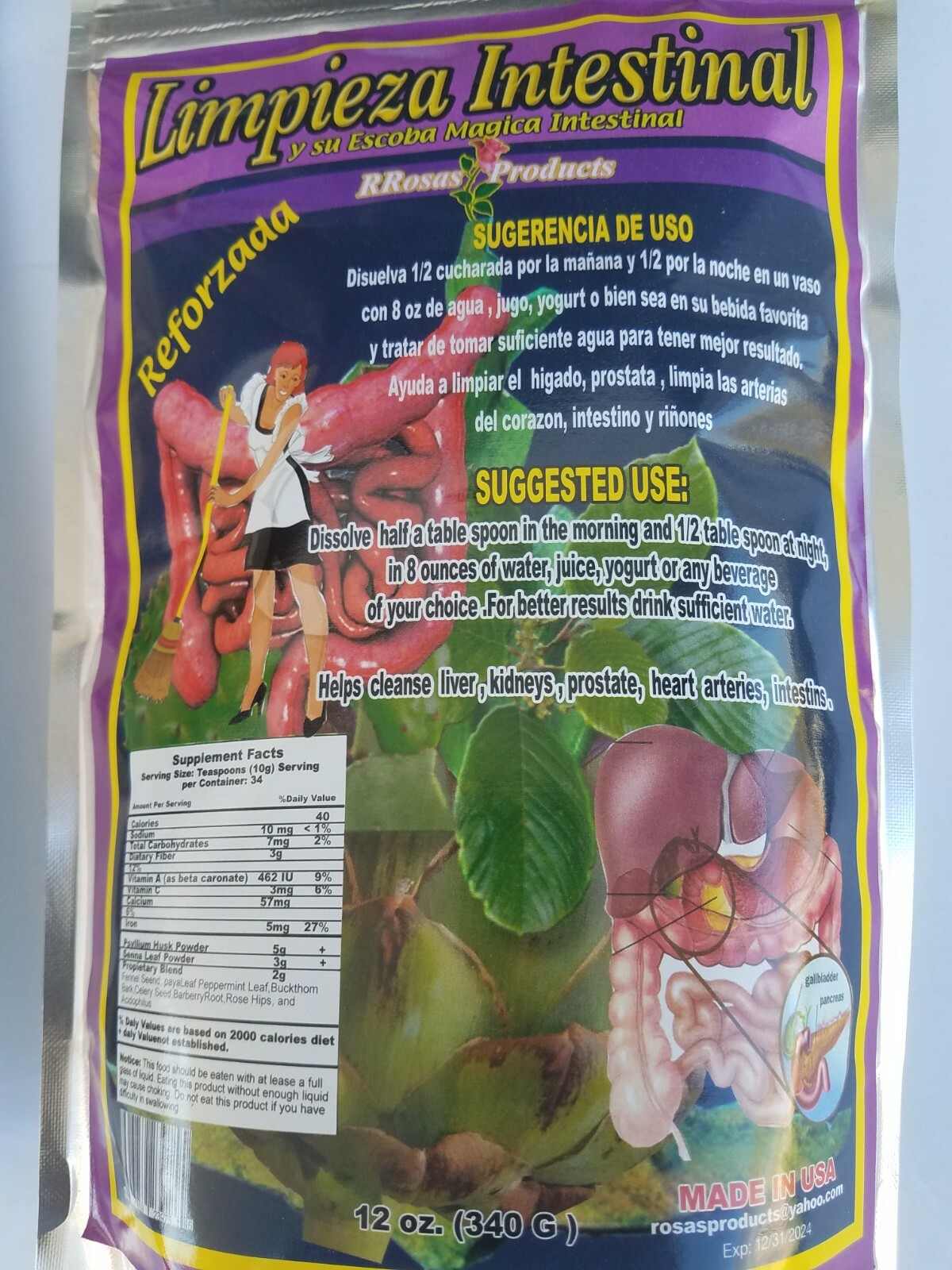 4 PACK DETOXIFY RROSAS LIMPIEZA INTESTINAL 12 OZ EA 12/2024 NEW FRESH MADE USA