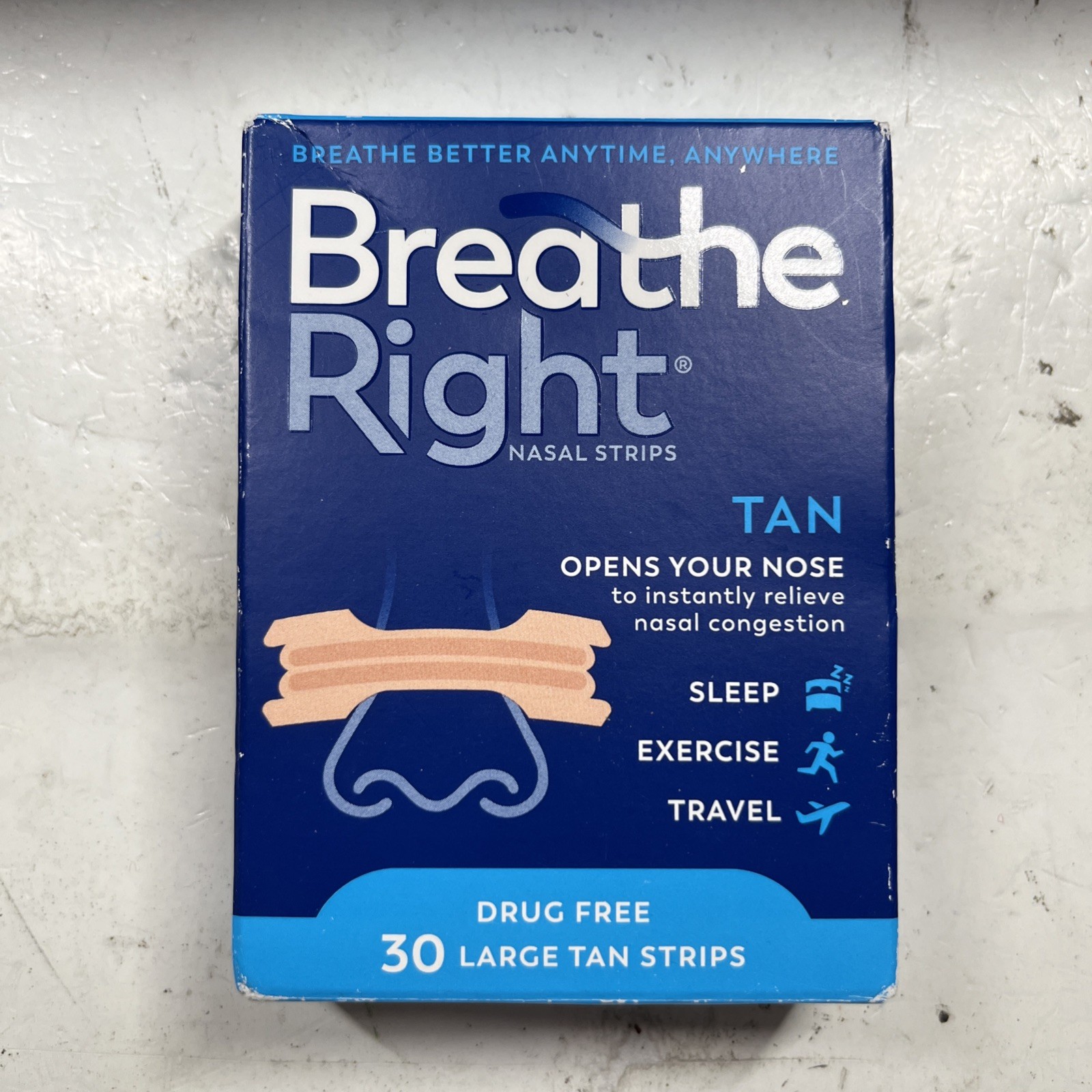 Breathe Right Nasal Strips Original TAN 30 Large Tab Strips EXP 12/2029 SEALED