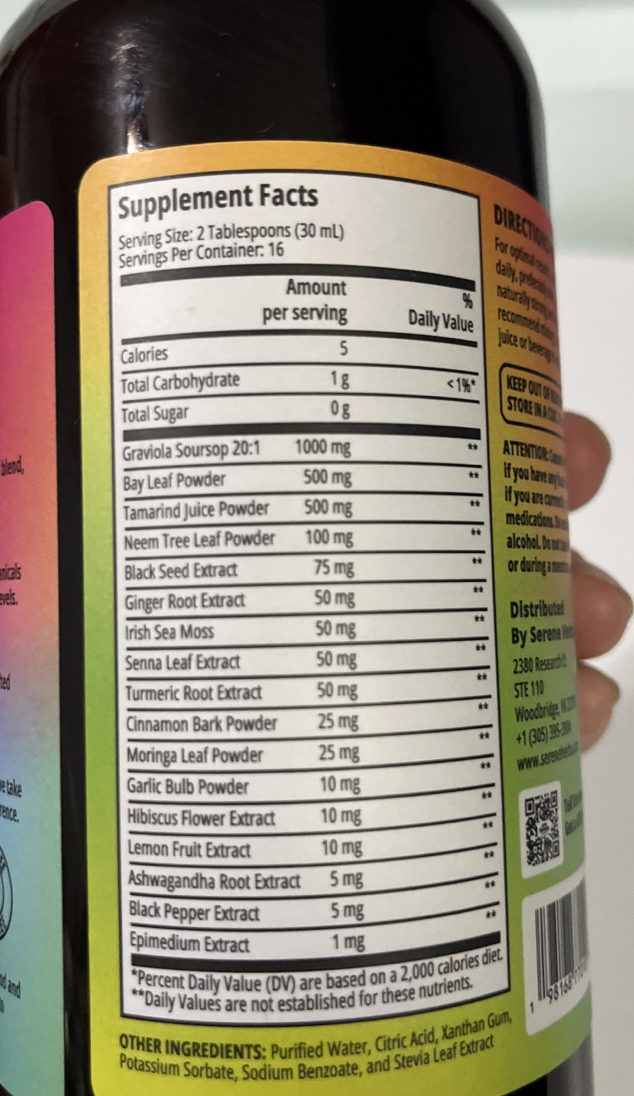 Serene Herbs Exotic Soursop Bitters 16 Fl. Oz. Gut Health Detox Lasting Vitality