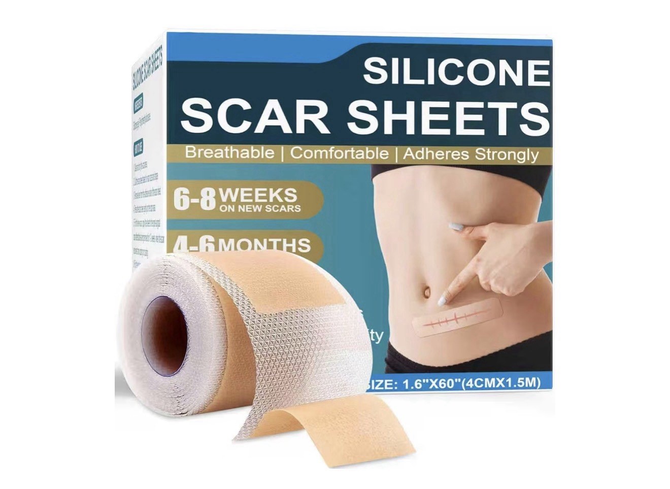 Silicone Scar Reducer Sheets Roll 1.6in x 60in Breathable Comfortable