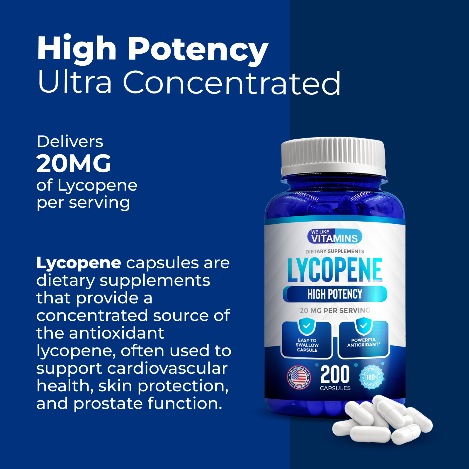 Lycopene 20mg Per Serving 200 Capsules Supplement Antioxidant Prostate Health