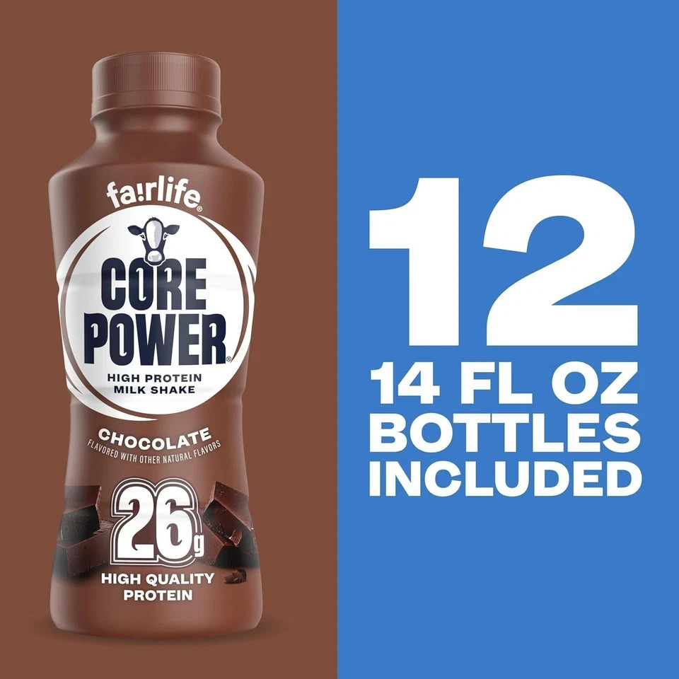Core Power Protein Shake, Chocolate, 26g Bottle, 14oz, 12 Pack