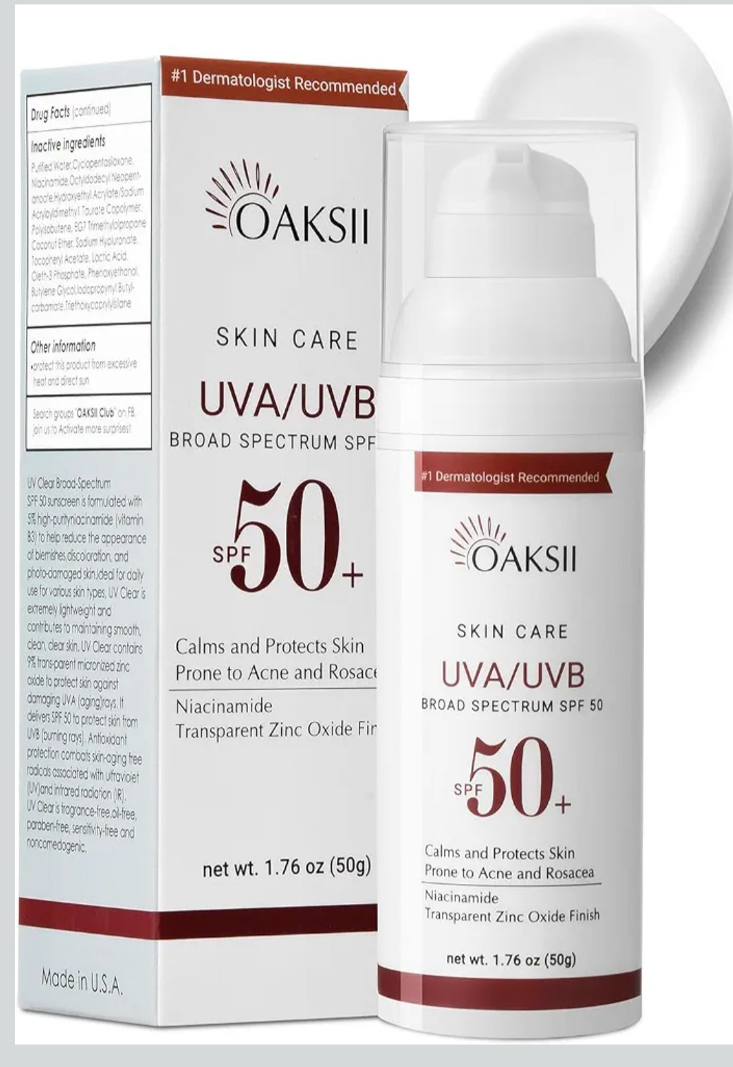 OAKSII UV Clear SPF 50+ Broad Spectrum Oil-Free Face Sunscreen 1.7 fl oz