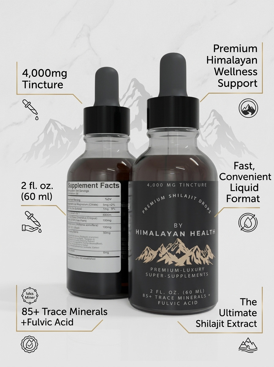 Organic 100% Pure Himalayan Shilajit, Extremely Potent Fulvic Acid, Tincture 2oz