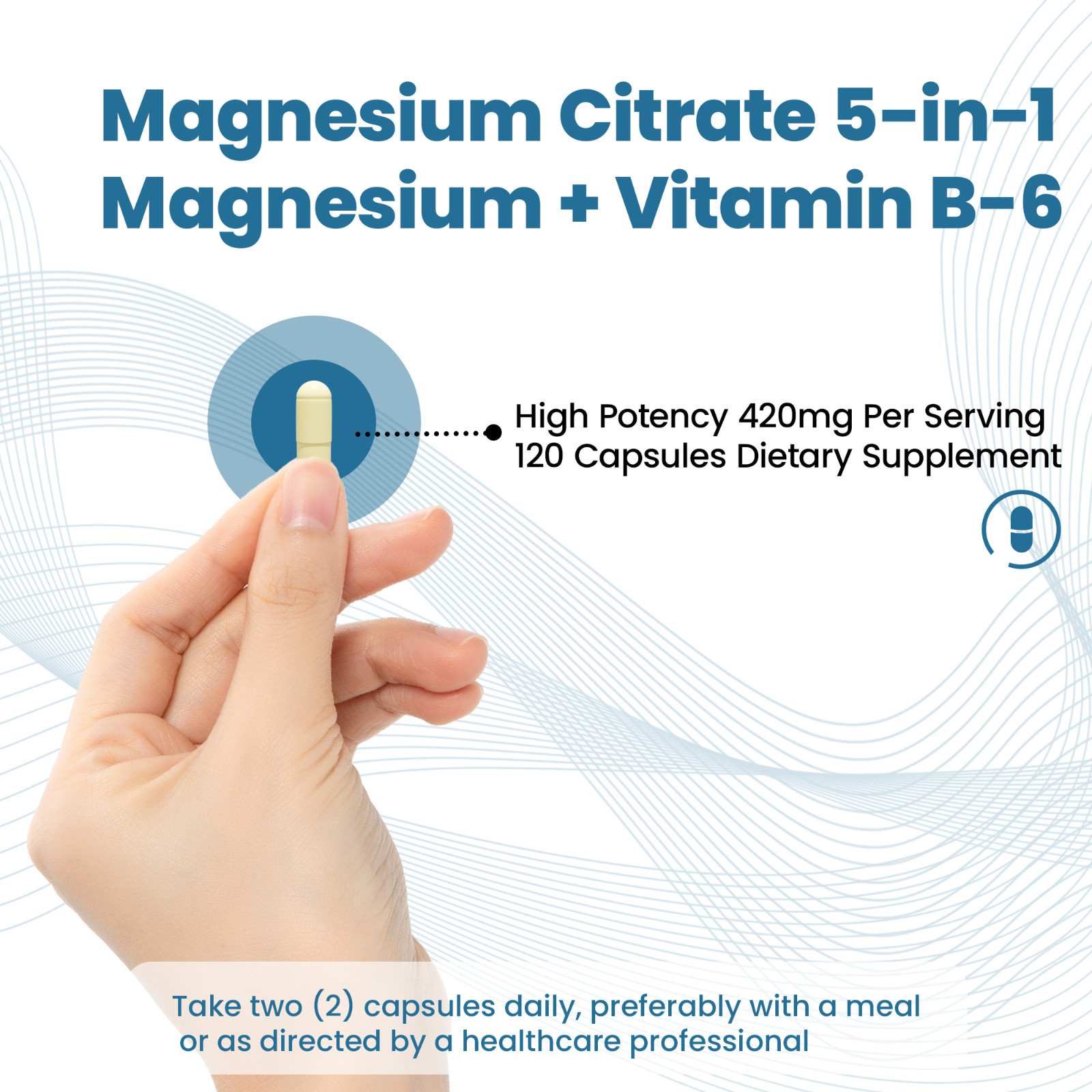 5-in-1 Magnesium Complex 420mg, 120 Veggie Capsules – 60 Days Servings