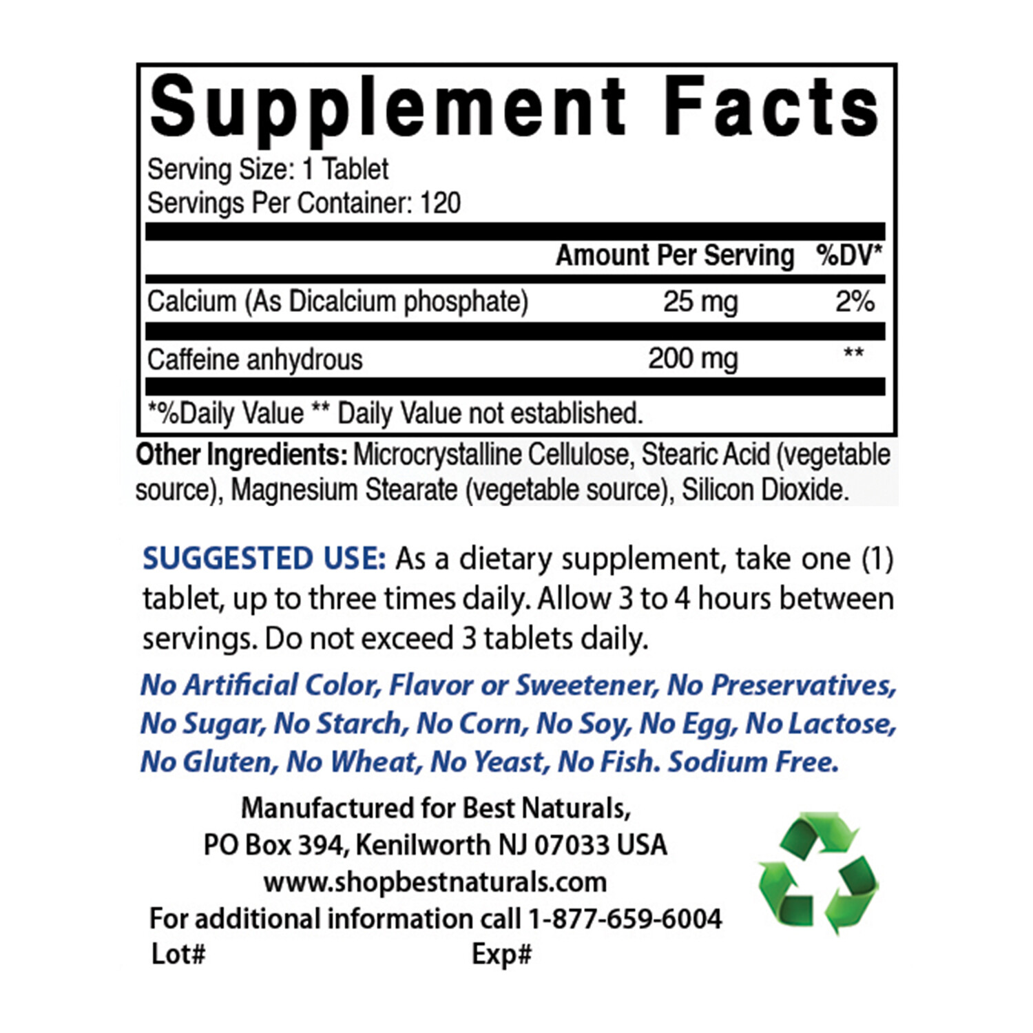 Best Naturals Caffeine 200 mg 120 Tabs