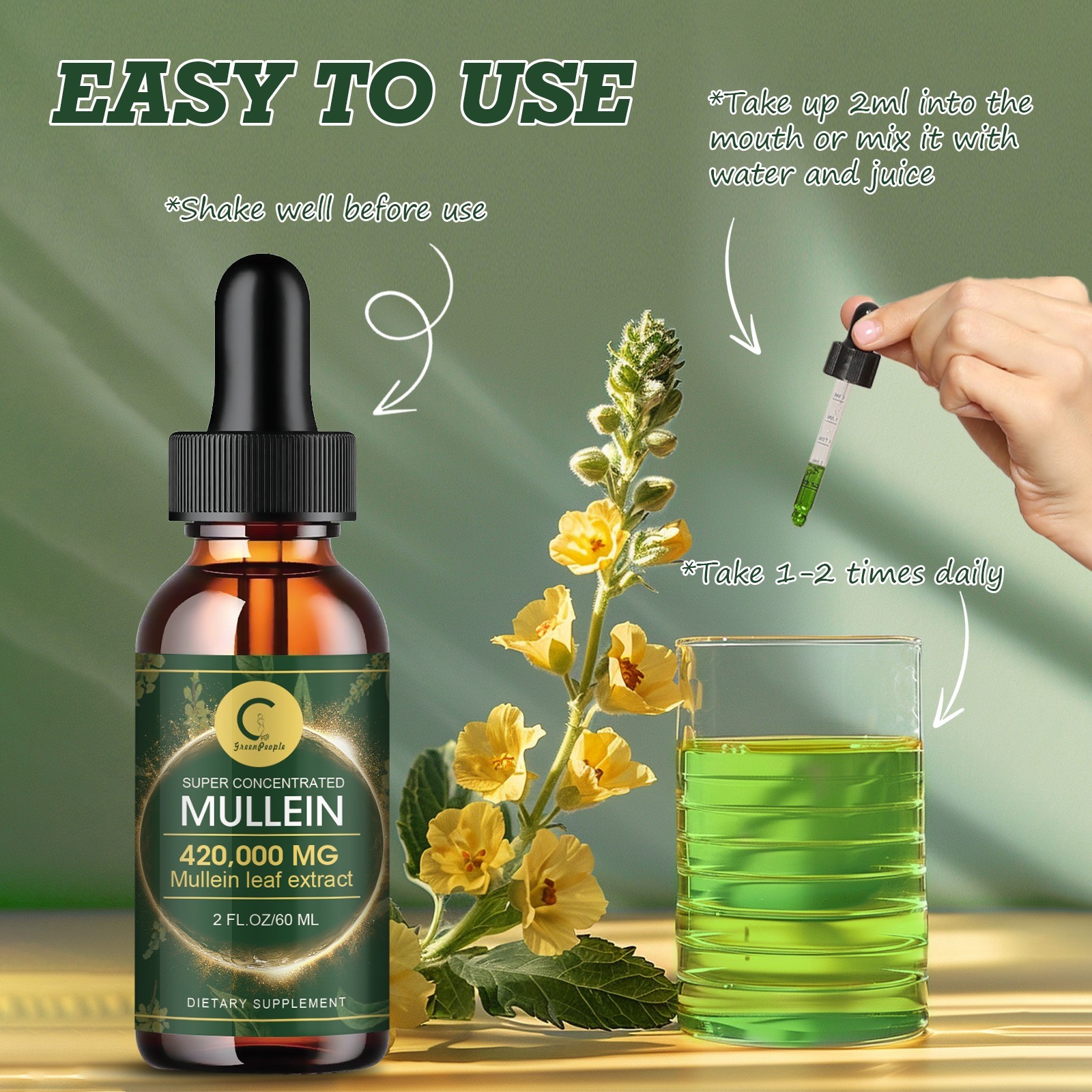 Mullein Drops for Lungs Herbal Mullein Extract-Lung Cleanse Healthy Respiratory