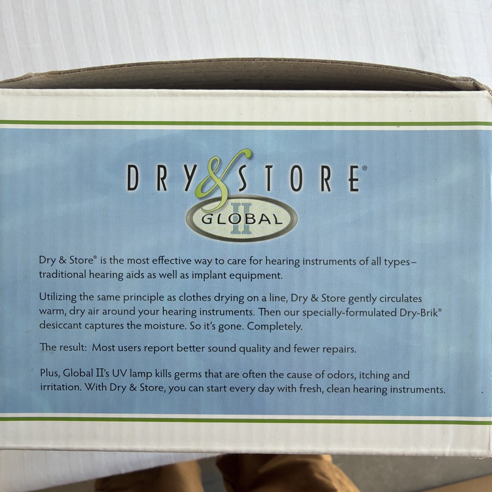 Dry & Store Global II Hearing Aid Conditioner Dryer DryBrik Box Cord NIB TRG-AA