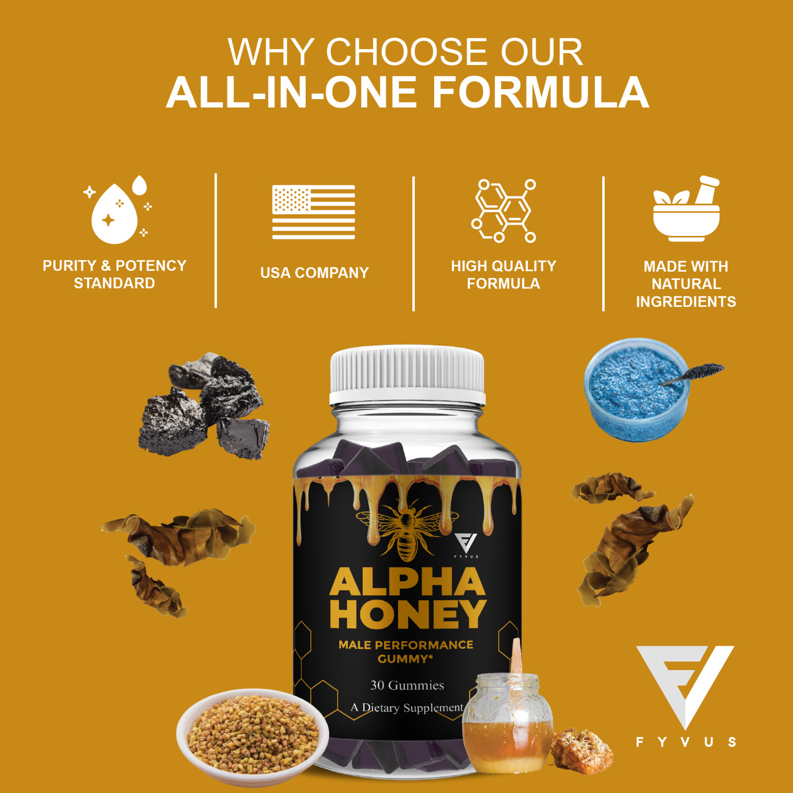 (2 Pack) Alpha Honey Performance Gummies, AlphaHoney Supplement (60 Gummies)