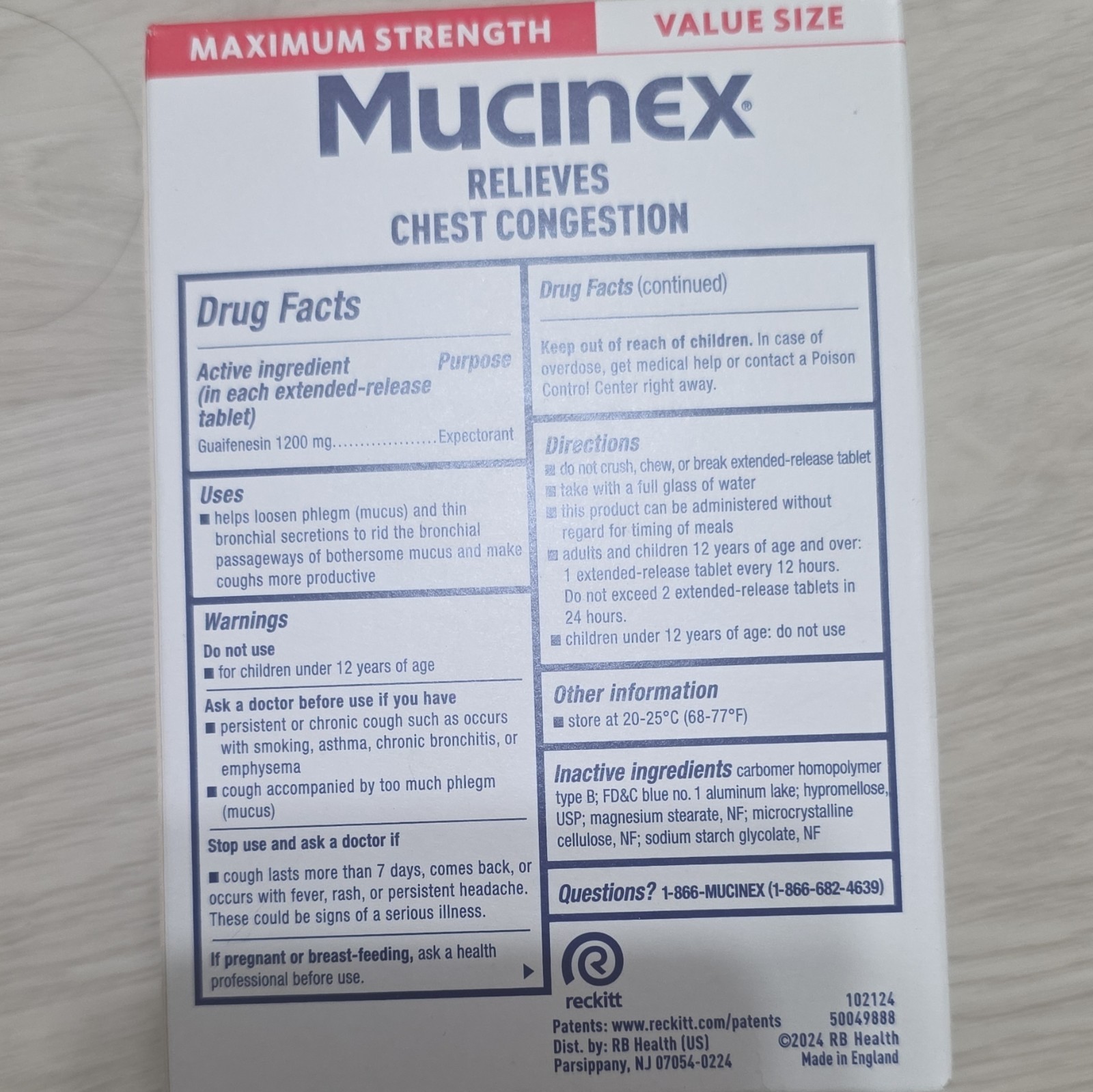Mucinex Maximum Strength 12 Hour Guaifenesin 1200mg ER Tablets 42 Ct