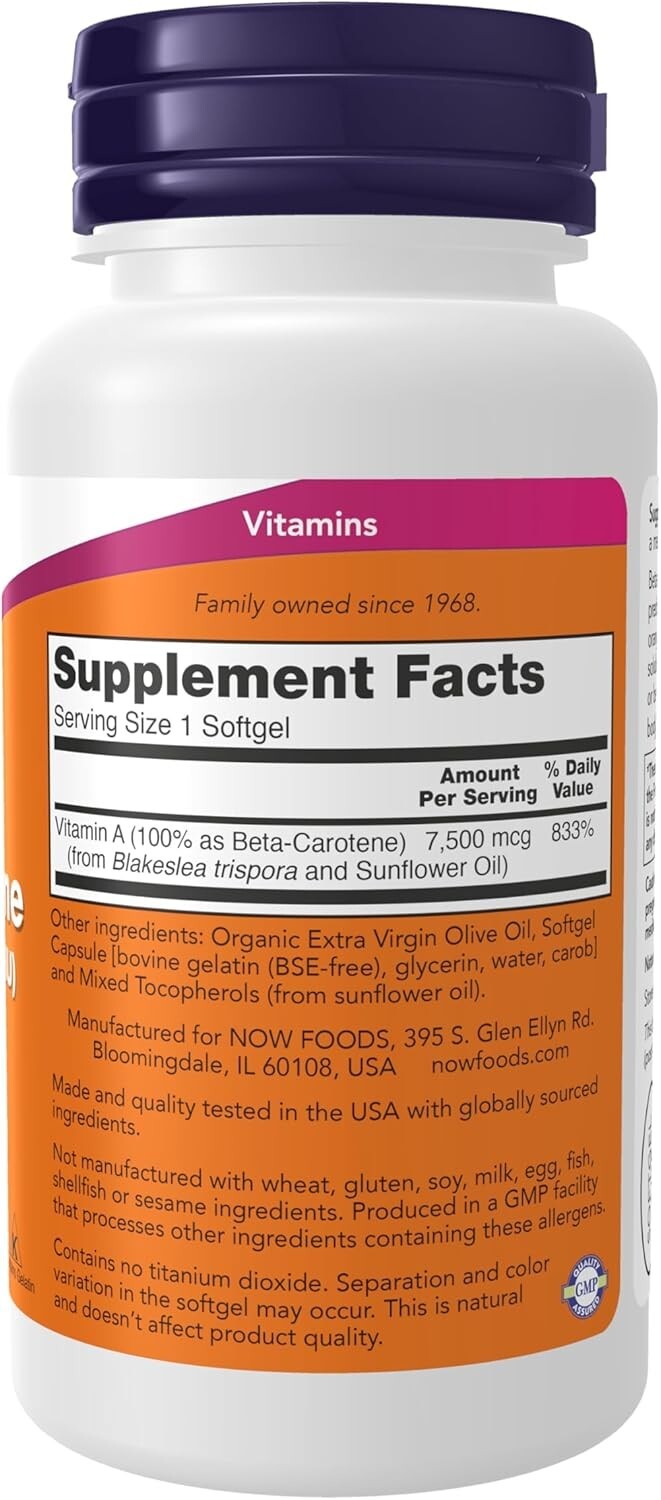 NOW FOODS (2 PACKS) Beta Carotene Natural 7 500 mcg 90 Softgels