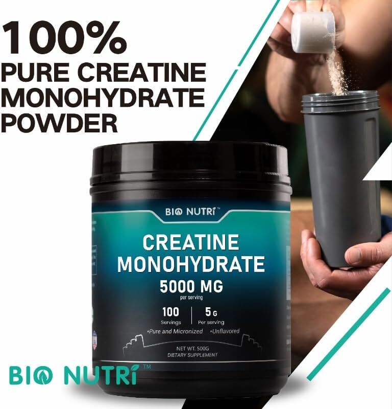 Pure Creatine Monohydrate Supplements Powder | 5000mg Per Serving | BY BIO NUTRI