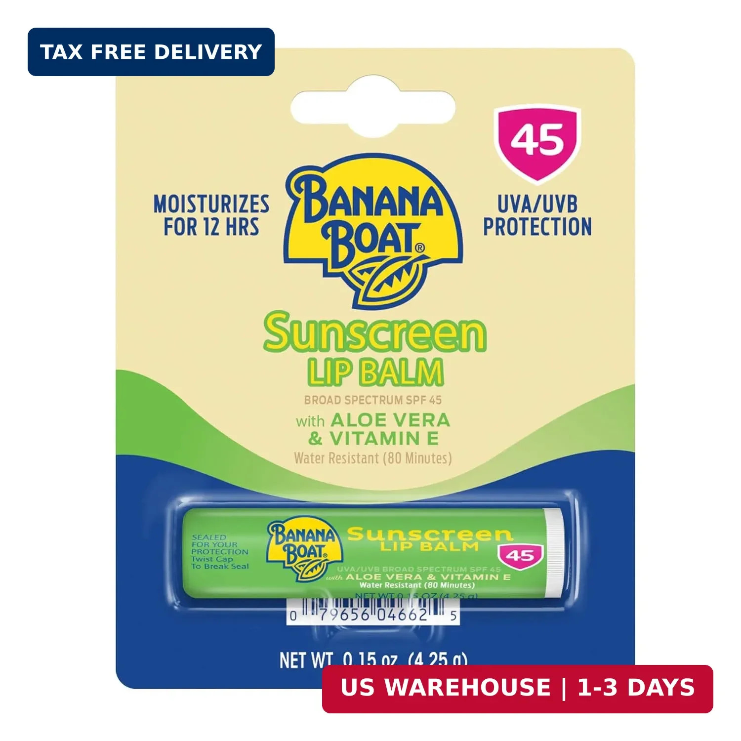 Banana Boat SPF Lip Balm with Aloe Vera & Vitamin E, 0.15oz | Beach Essentials,