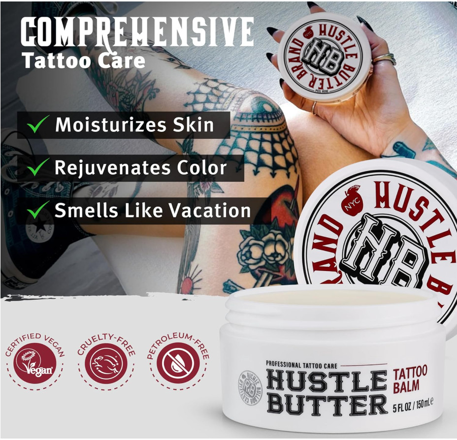 Hustle Butter Tattoo Balm–Professional Tattoo care (1 Pack, 5 fl oz / 150 ml)