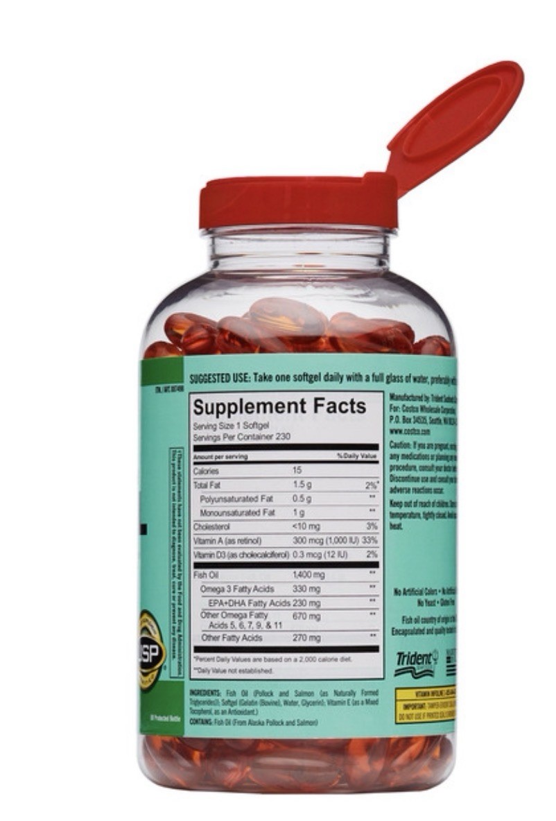 Kirkland Signature Wild Alaskan Fish Oil 1400 mg, 230 Softgels Gluten-free