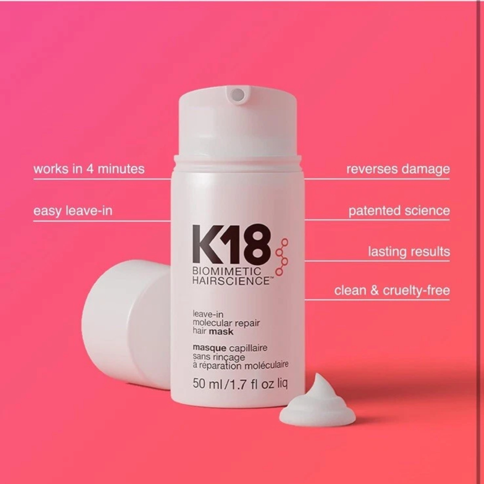K18 Biomimetic Hairscience Leave-in Molecular Repair Hair Mask 50ml NEW & SEALED
