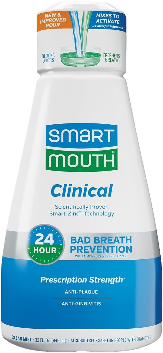 SmartMouth Clinical Zinc Activated Mouthwash Anti-Plaque Gingivitis 32 fl oz Min