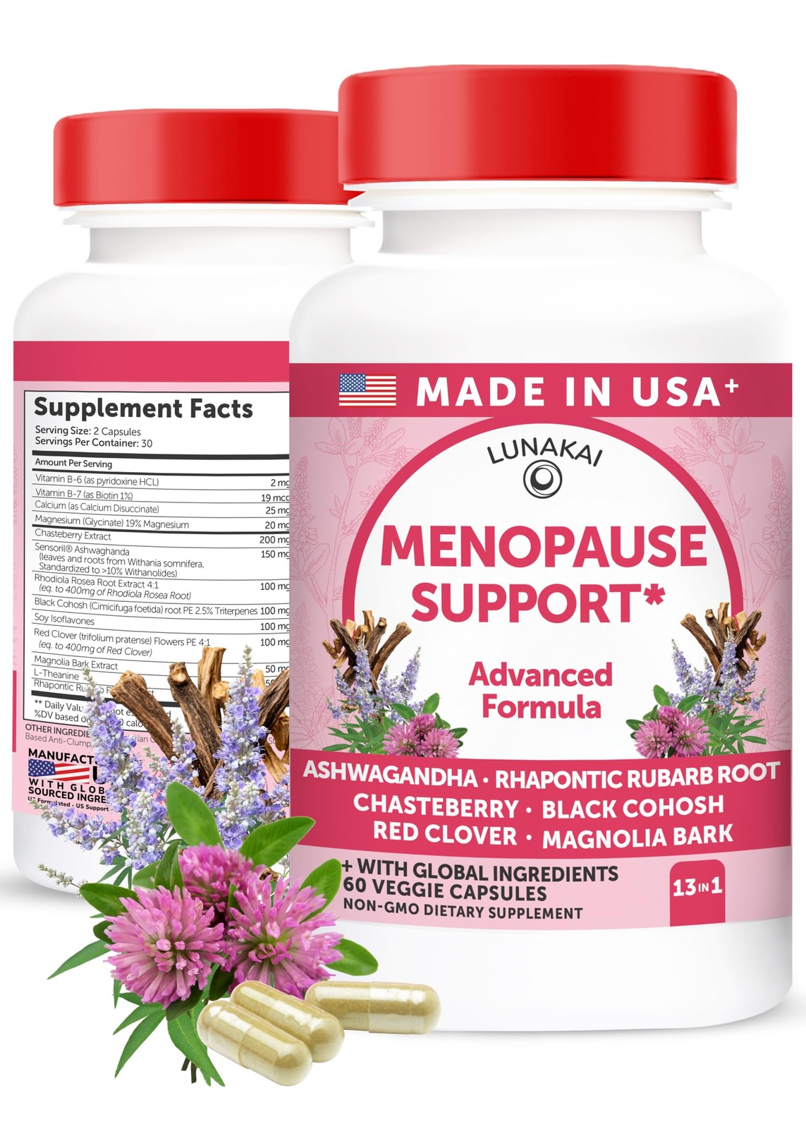 Lunakai USA Made Natural Menopause Supplements for Women – 13-in-1 Menopause…