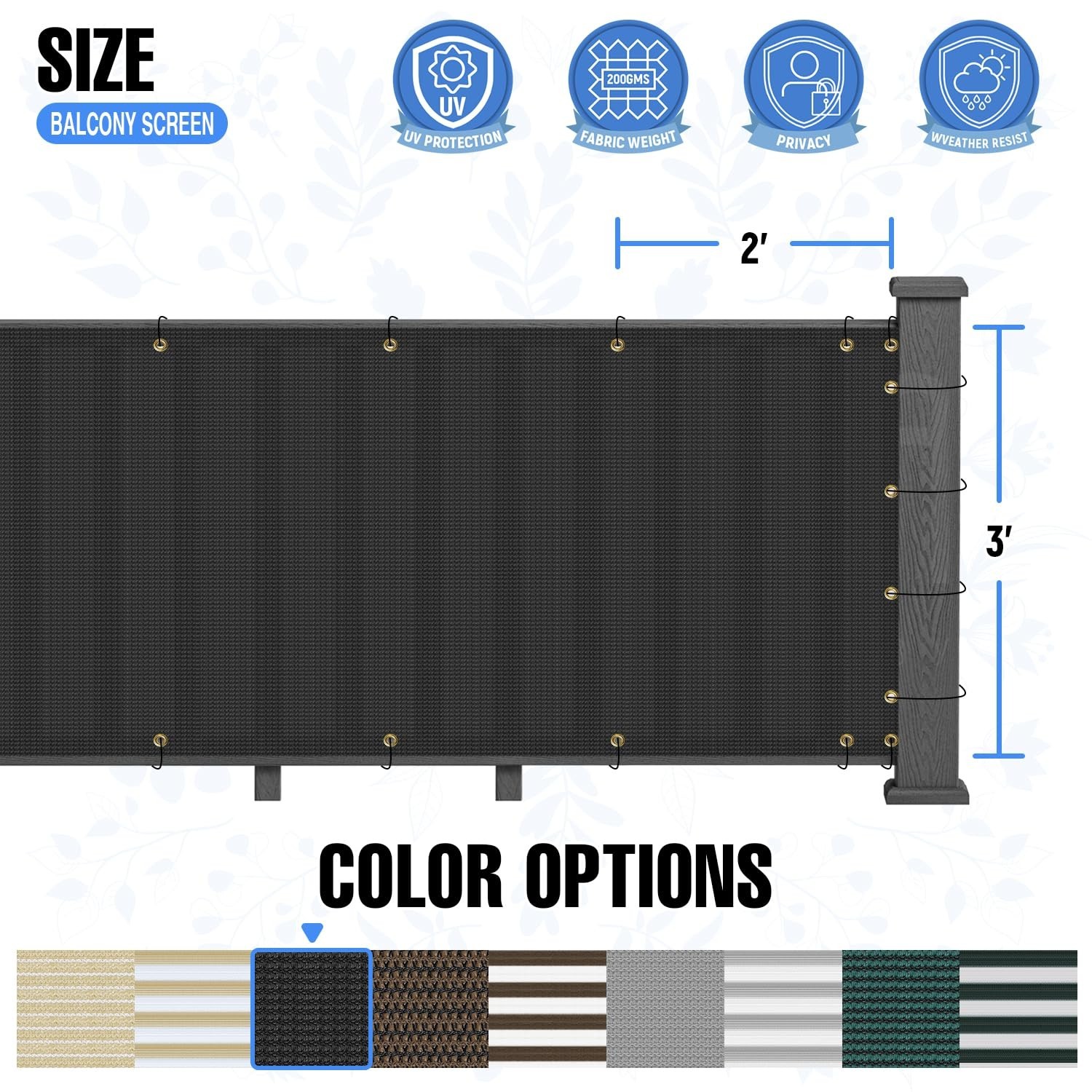 E&K Sunrise 3′ x 10′ Balcony Privacy Fence Screen Cover with Zip Ties Outdoor…