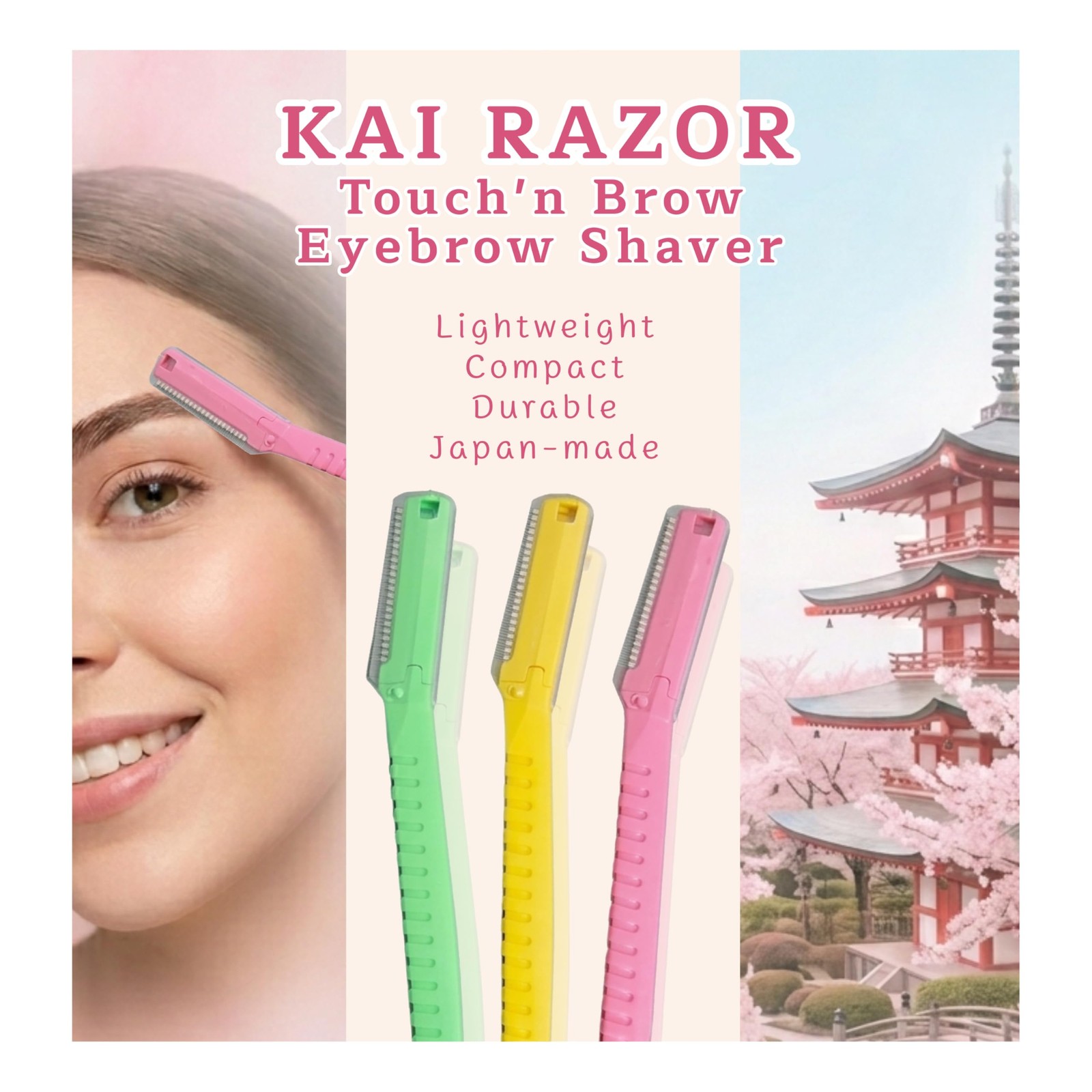 K-Munchies Kai Touch n Brow Eyebrow 3 Count (Pack of 3), Green, Yellow, Pink