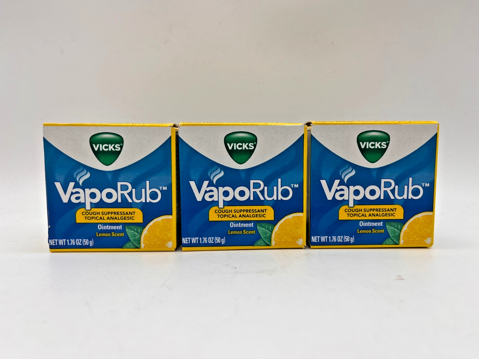 3x VICKS VAPORUB COUGH SUPPRESSANT TOPICAL OINTMENT LEMON SCENT 1.76 OZ EACH