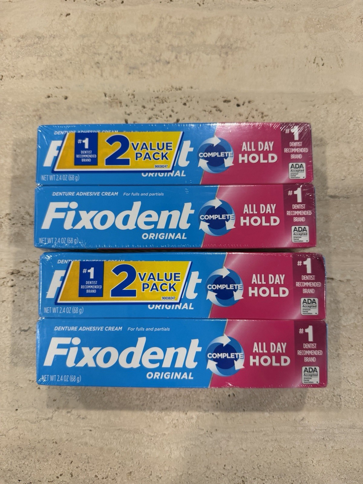 FIXODENT *ORIGINAL* DENTURE ADHESIVE CREAM 2 X 2-PK (4 TUBES) 2.4-OZ (68g) EA