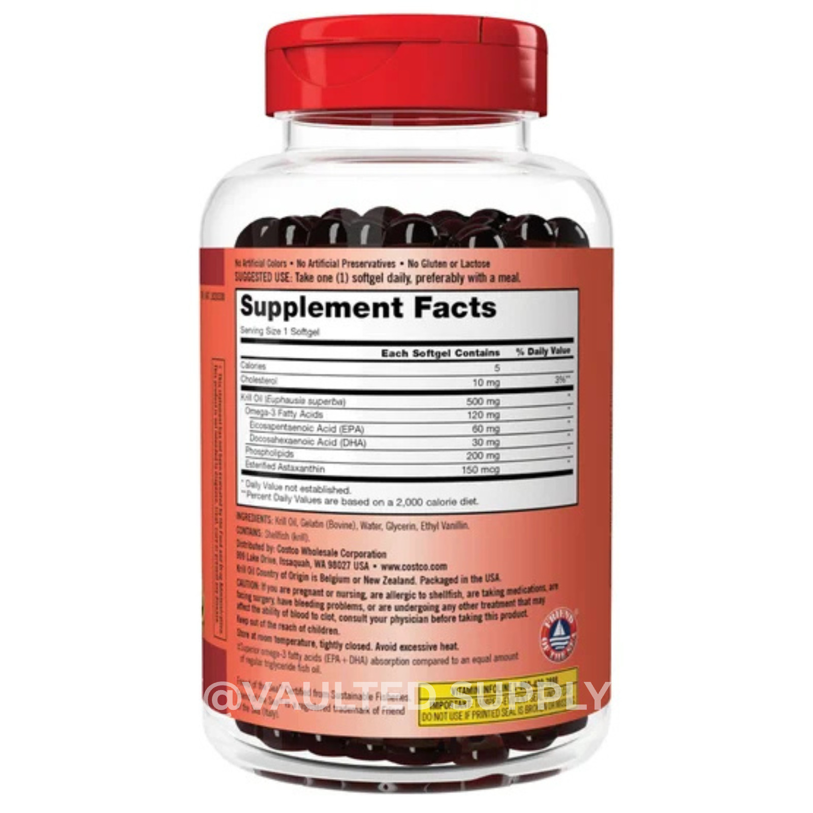Kirkland Krill Oil 500mg, 180 Softgels • Omega-3 + Astaxanthin Exp Jan / 2027