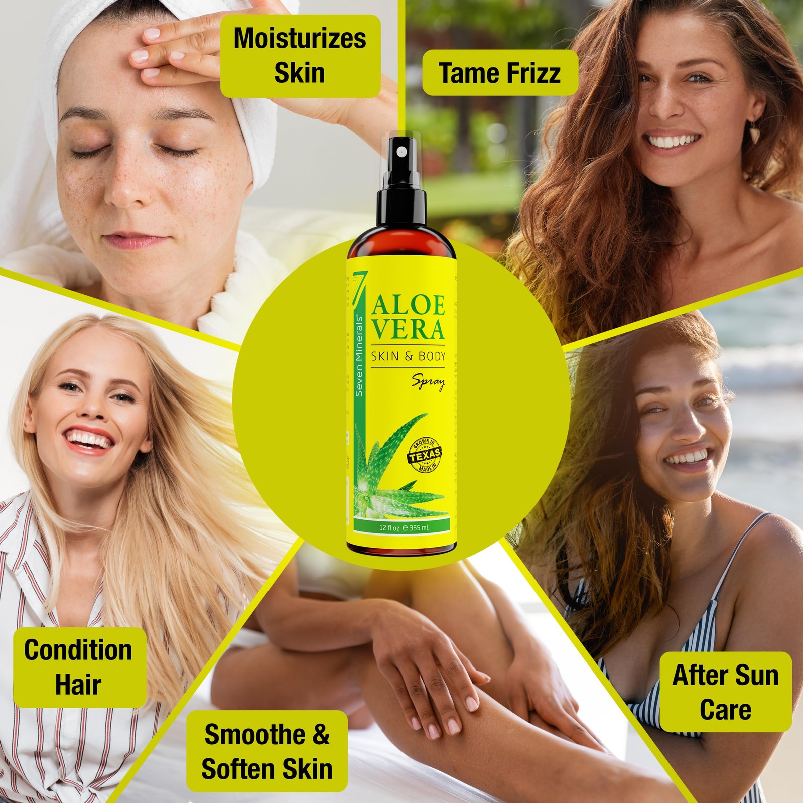 Seven Minerals, Aloe Vera Spray for Body & Hair – From 12 Fl Oz (Pack of 1)