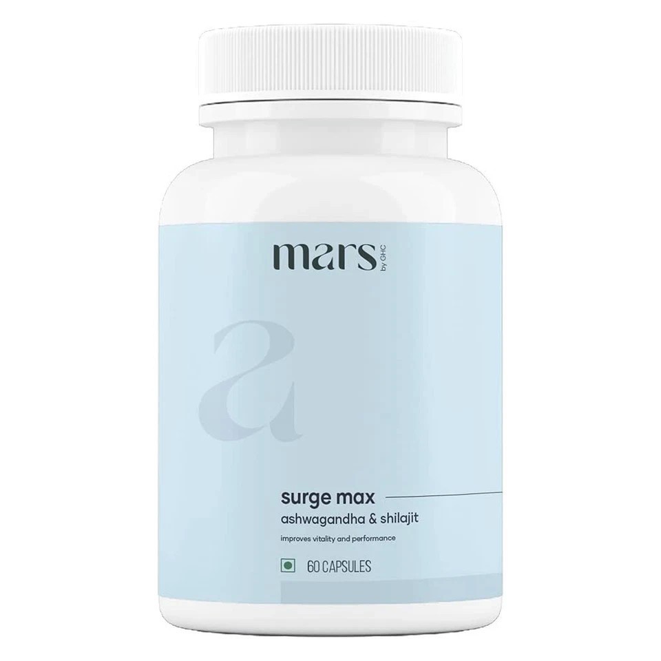 Mars by GHC Surge Max Contains Shilajit, Ashwagandha, 60Cap Pack of 1.