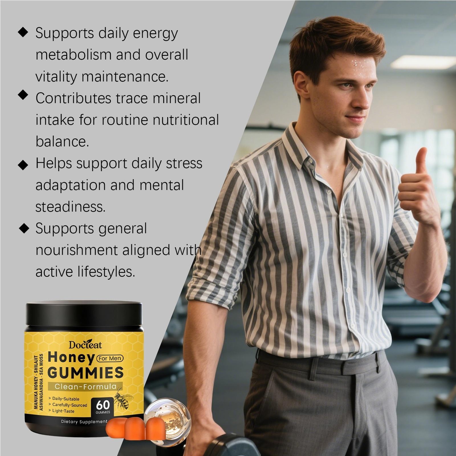 Honey Gummies for Men, Vitality Booster Manuka Honey Gummies 60 Counts US
