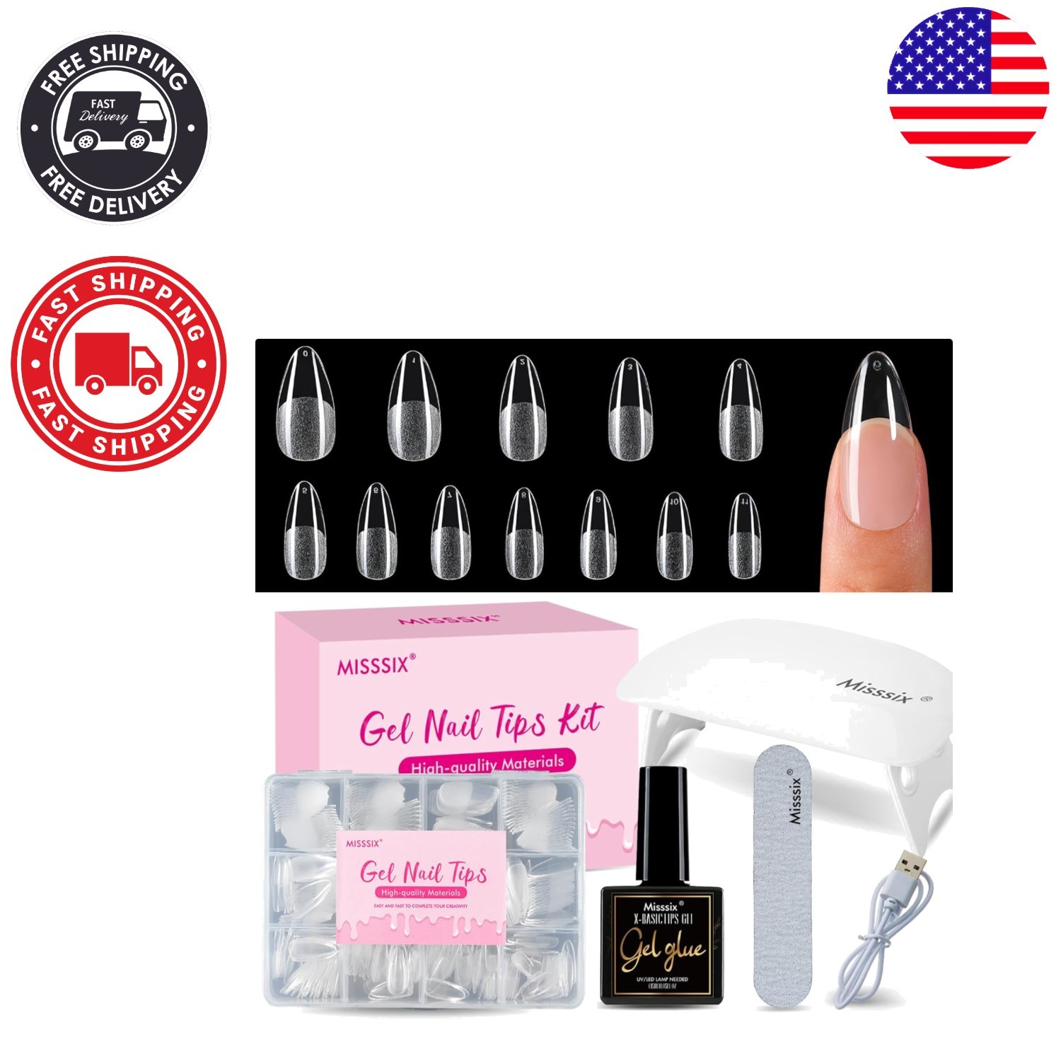 216Pcs Pre-Etched Gel Nail Tips – Medium Almond with Easy Application System