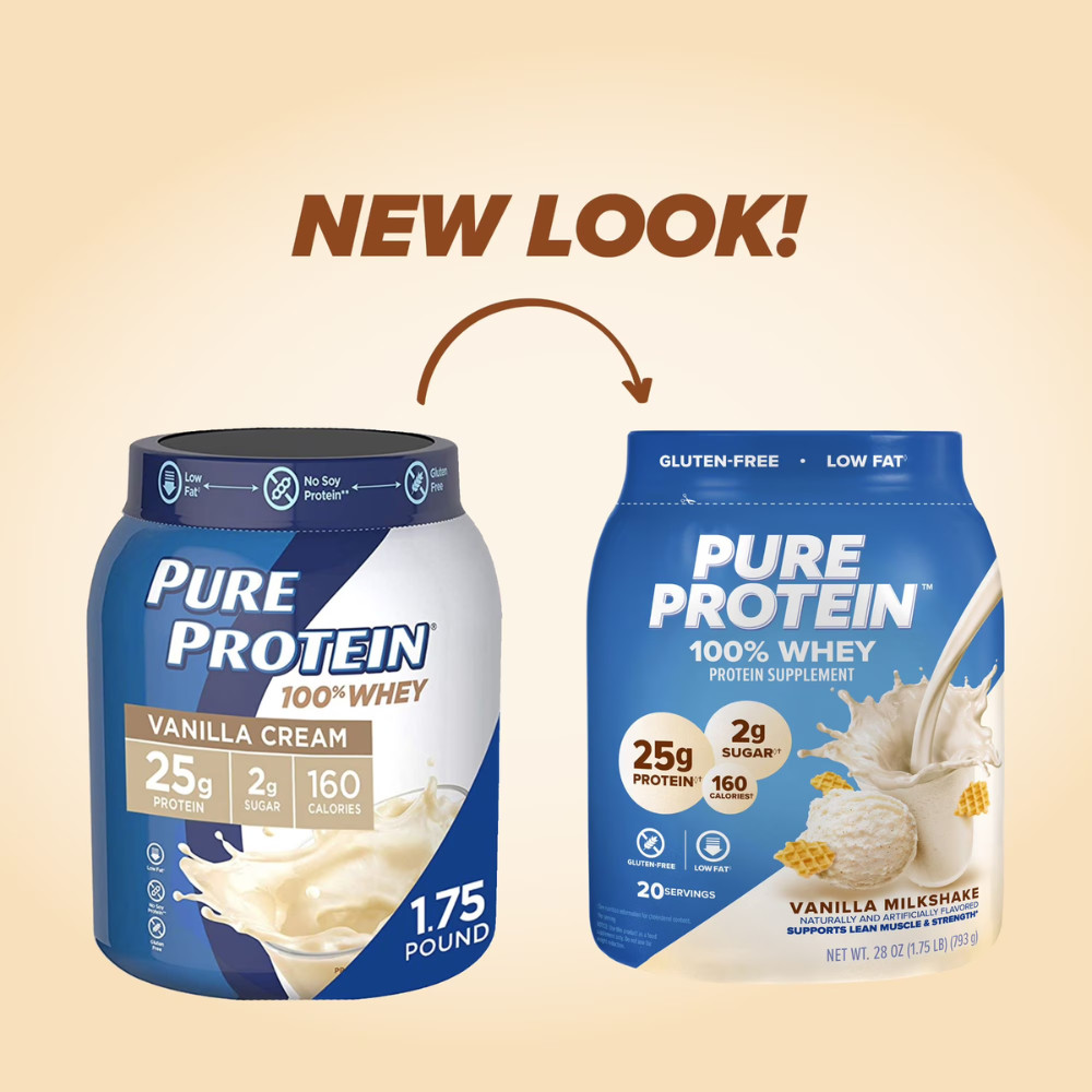 Pure Protein 100% Whey Protein Powder, Vanilla Cream, 25g Protein, 1.75 lbs New