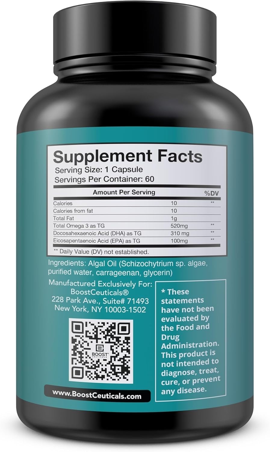 BoostCeuticals Notox Vegan Omega 3 DHA + EPA 1000mg Algae Oil -60 day Supply –