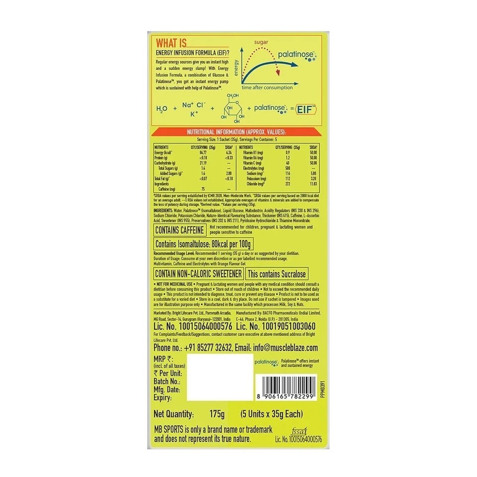 MuscleBlaze Sports Energy Gel For Instant Energy Boost Electrolytes & 75 Mg