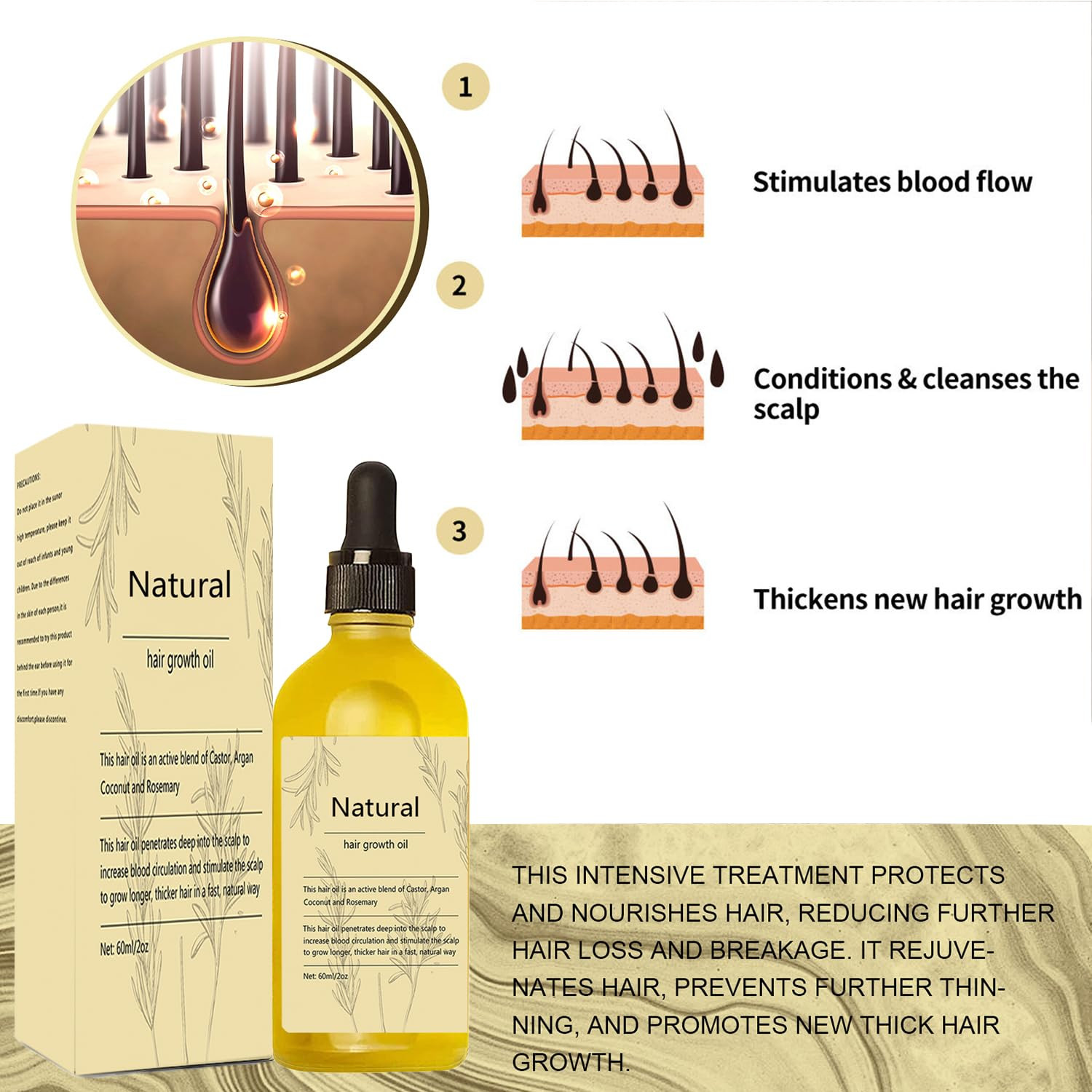 Vegan Natural Hair Growth Oil, 2 PCS Rosemary Oil for Hair Growth Organic, Hair