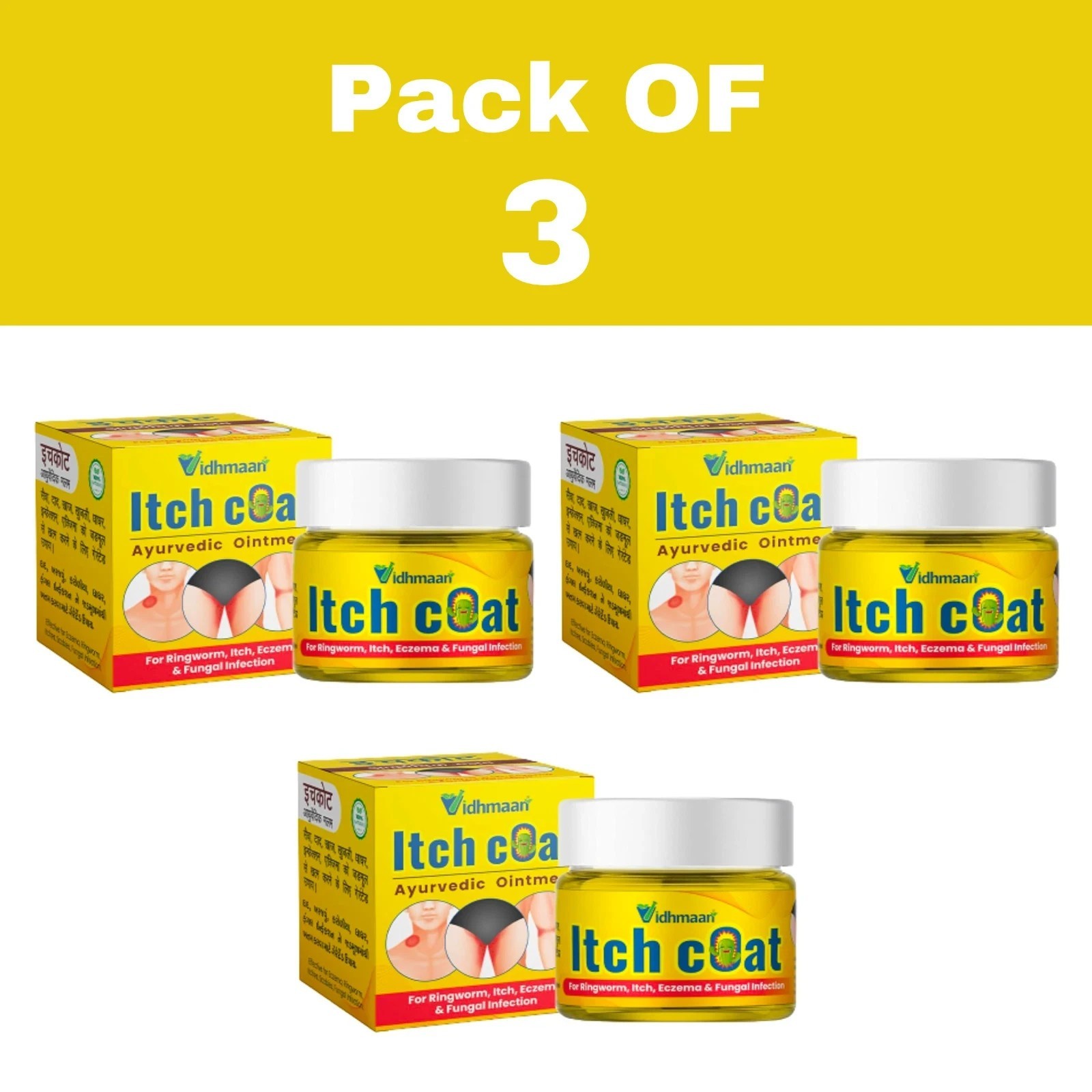 3 X Vidhmaan Ayurveda Itch Coat fungal Malam Ointment – for Ringworm, itching