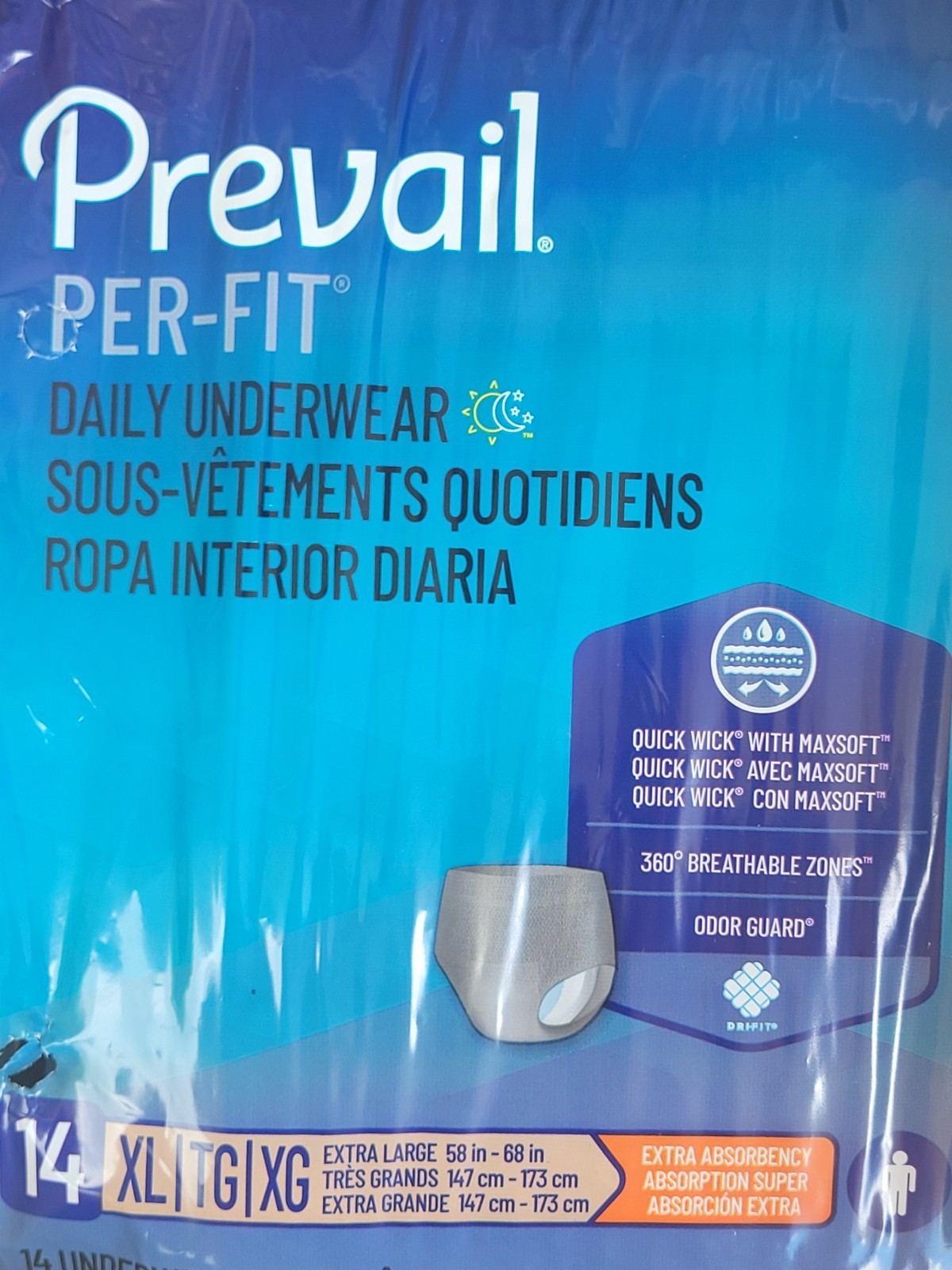 Prevail Per-Fit Adult Daily Underwear XL 58”-68” 14 Count – Extra Absorbency