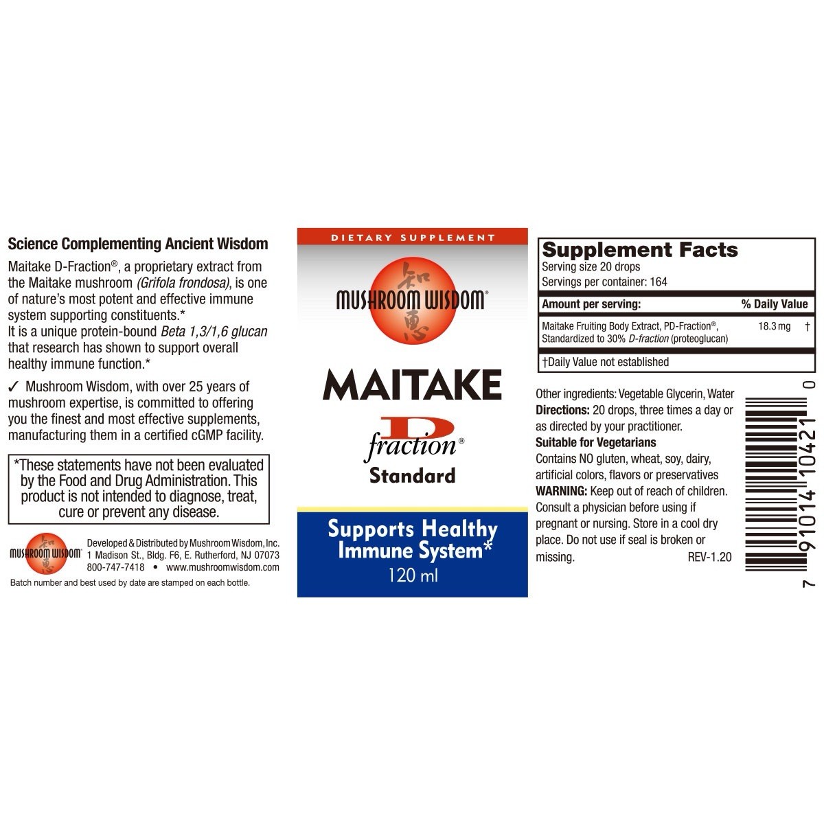 Mushroom Wisdom Maitake D Fraction Standard 120 Capsules EXP. 05/2027