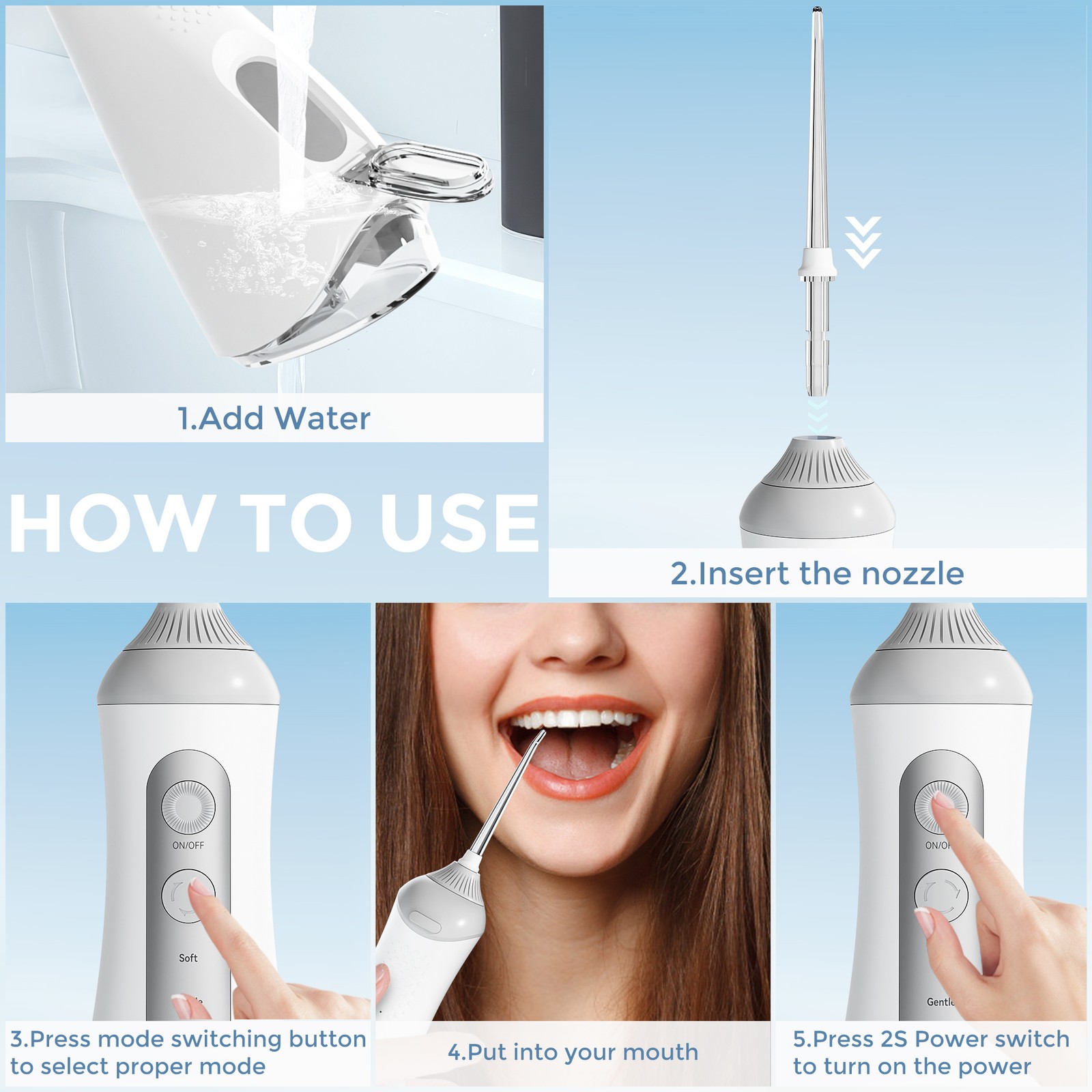 SEJOY Cordless Dental Water Flosser for Teeth Oral Irrigator Travel 6 Jet Tips