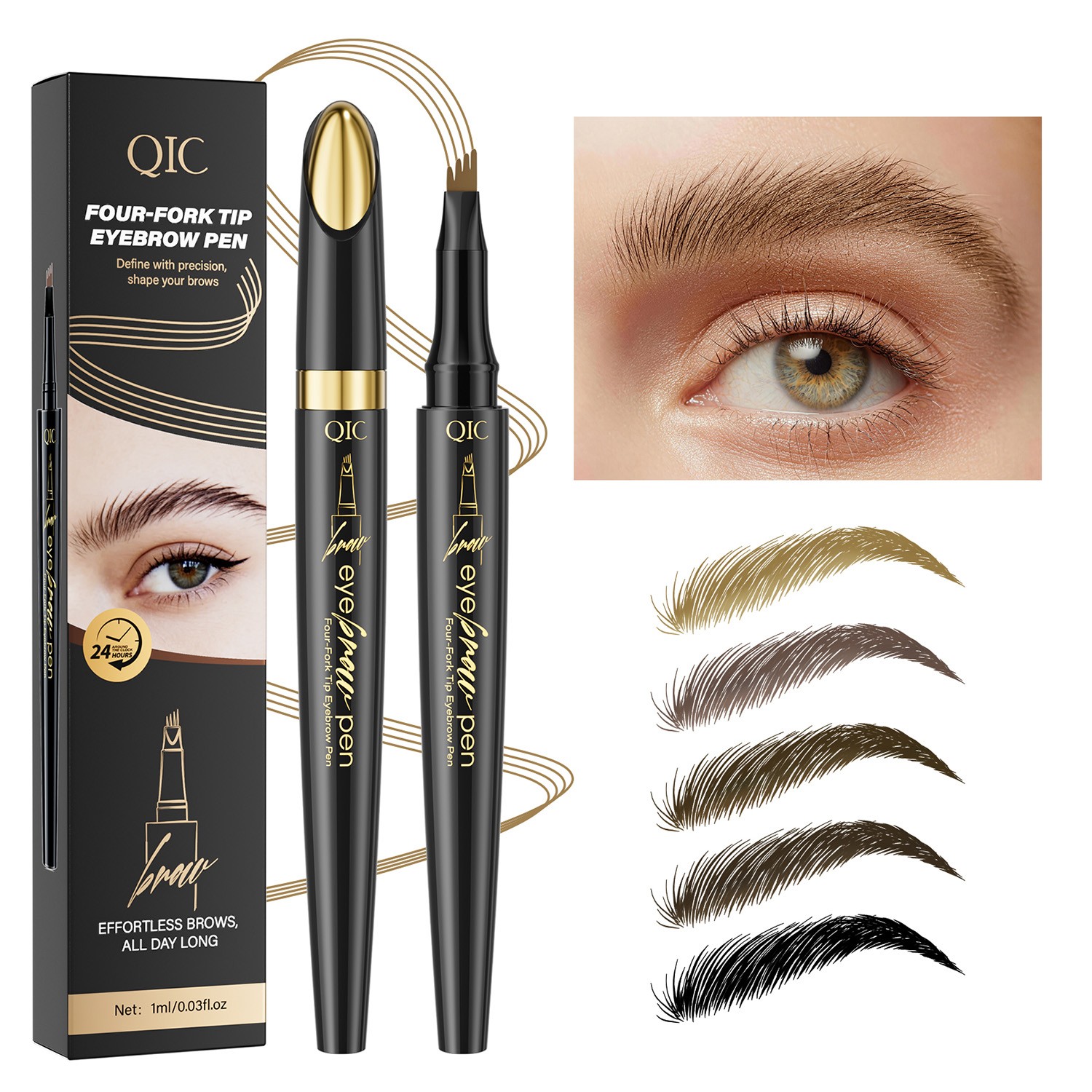 4-Prong Waterproof Eyebrow Pencil – Easy to Apply, Long-Lasting & Smudge-Proof