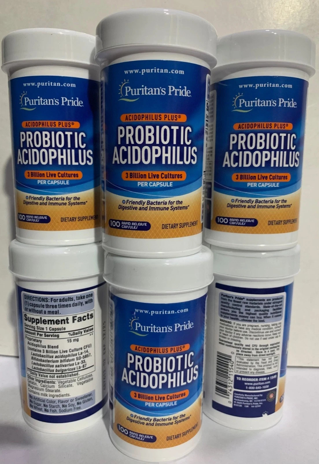 6x Puritan’s Pride Acidophilus 3 Billion Live Cultures Capsules 100 CT Exp 12/25