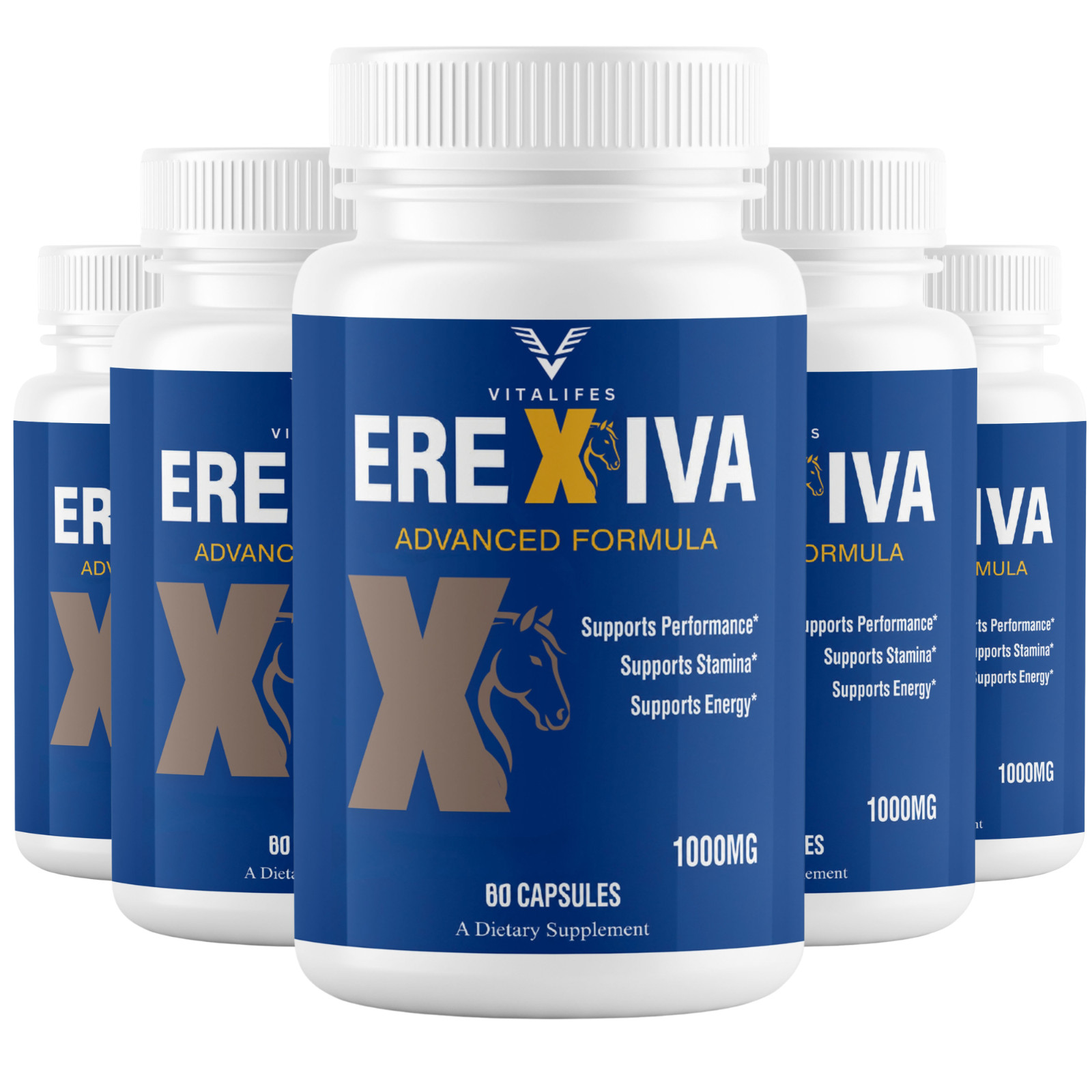 (5 Pack) Erexiva Capsules, Potent Formula Male Supplement for Health & Vitality
